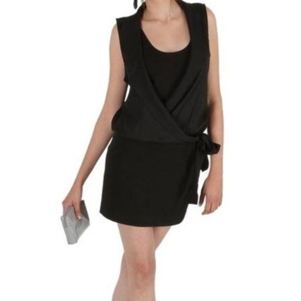 Theory Silk Garcia Monaco Faux Wrap Dress In Black, Tie Front, Stretch, EUC, 2